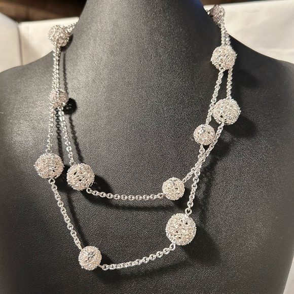 Charter Club 44” Pavé Filigree Ball Double Up Bright Silver Tone Rhinestones - Picture 9 of 9